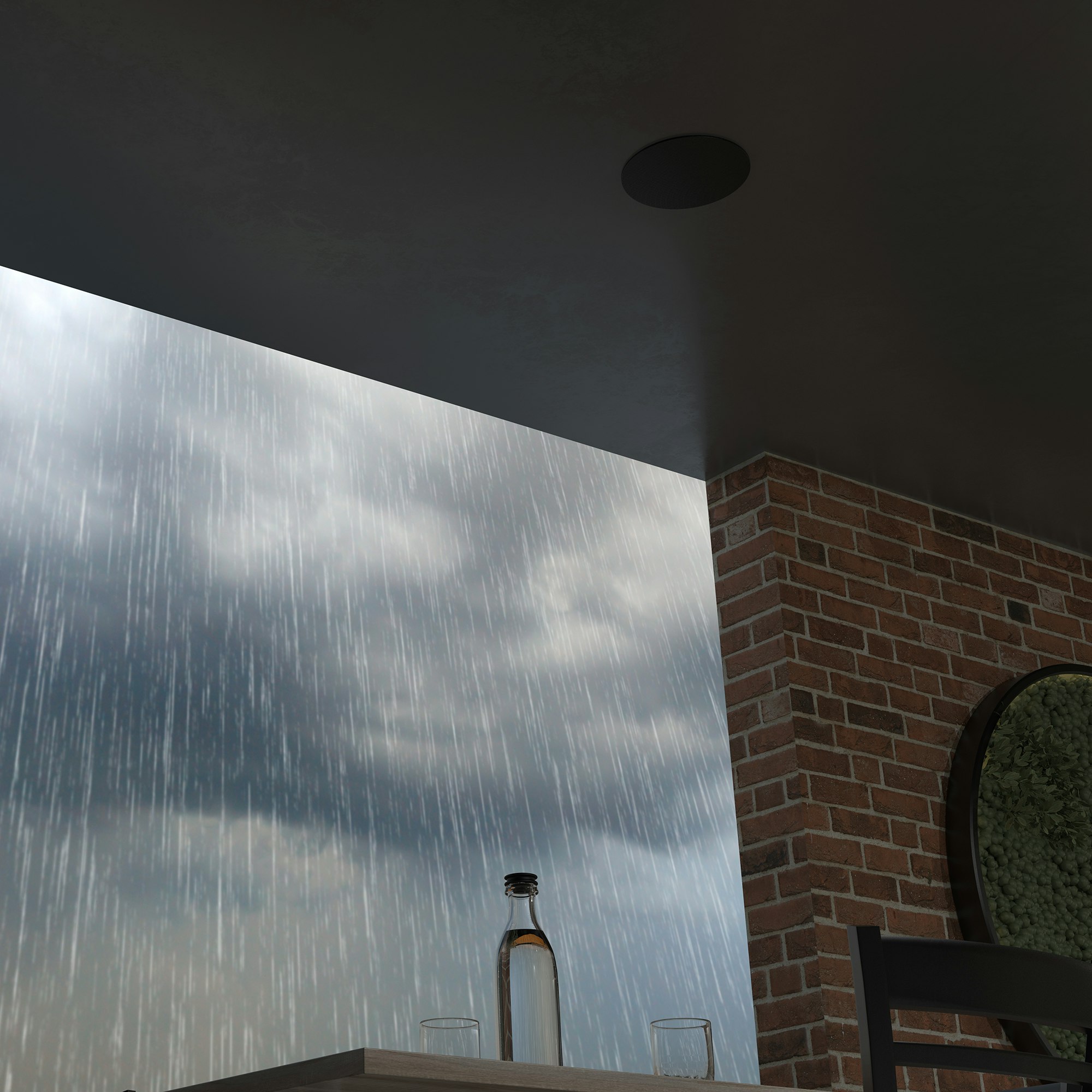 PIC 650 T with IPX5 Waterproof Protection Installed on Restaurant Patio near Heavy Rain 2000x2000